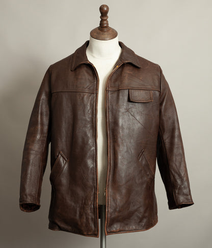 Vintage 1950s French Leather Workwear Jacket Chrome Tanned Cowhide