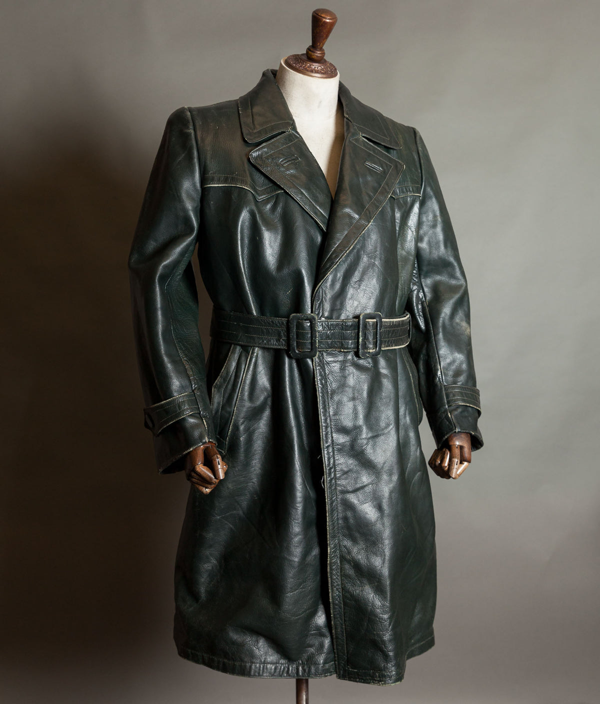 Original 1940s WWII German Leather Officer Trench Coat