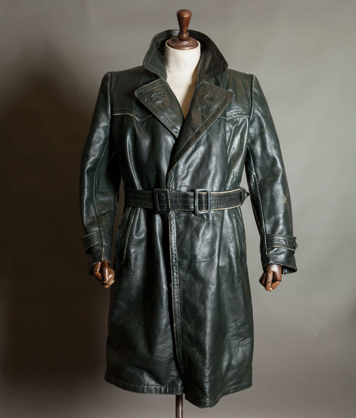 Original 1940s WWII German Leather Officer Trench Coat