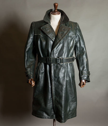 Original 1940s WWII German Leather Officer Trench Coat
