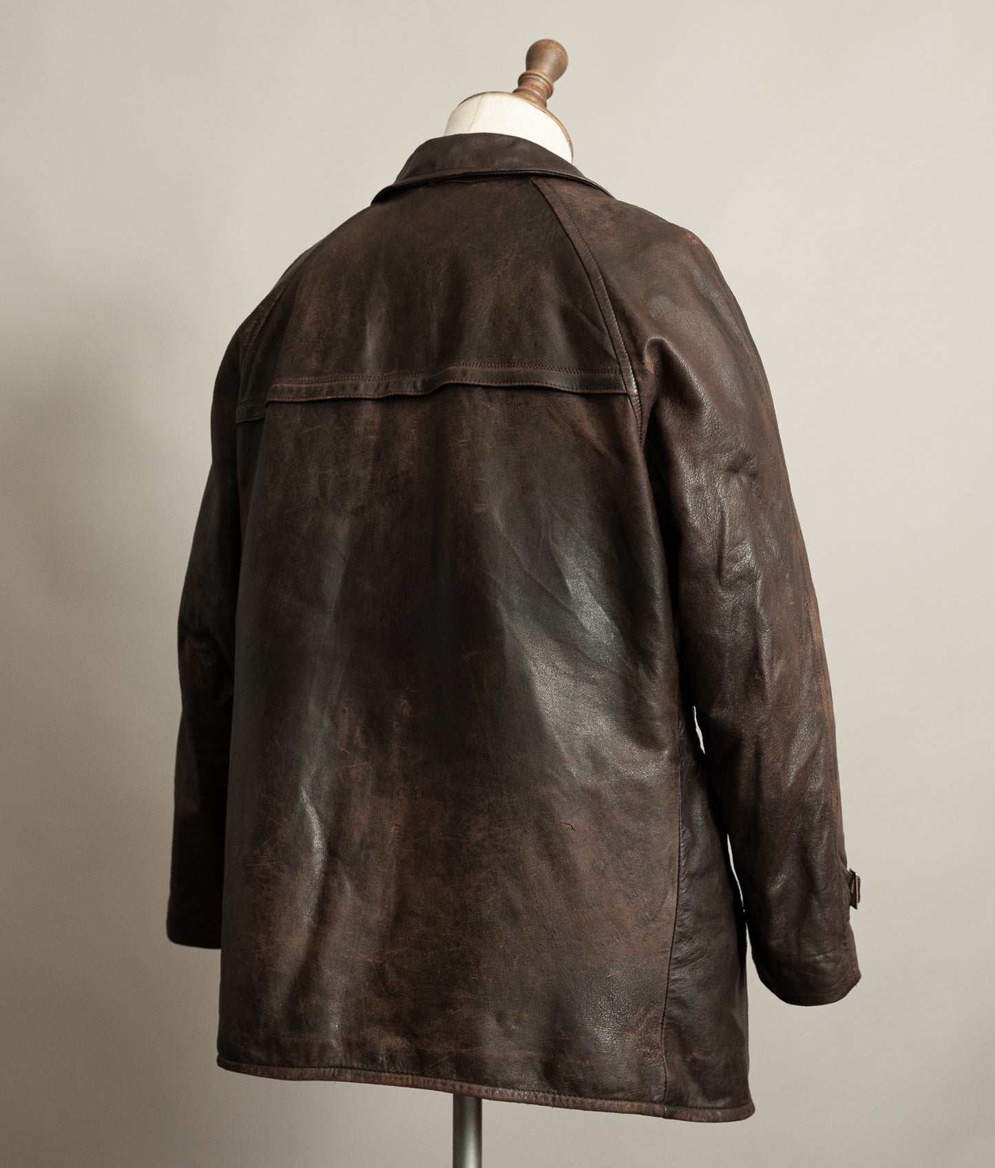 Vintage 1950s Yugoslavian Leather Motorcycle Jacket Belted Moleskin Lined