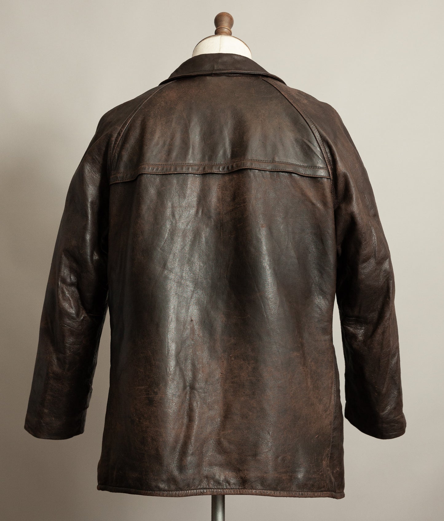 Vintage 1950s Yugoslavian Leather Motorcycle Jacket Belted Moleskin Lined