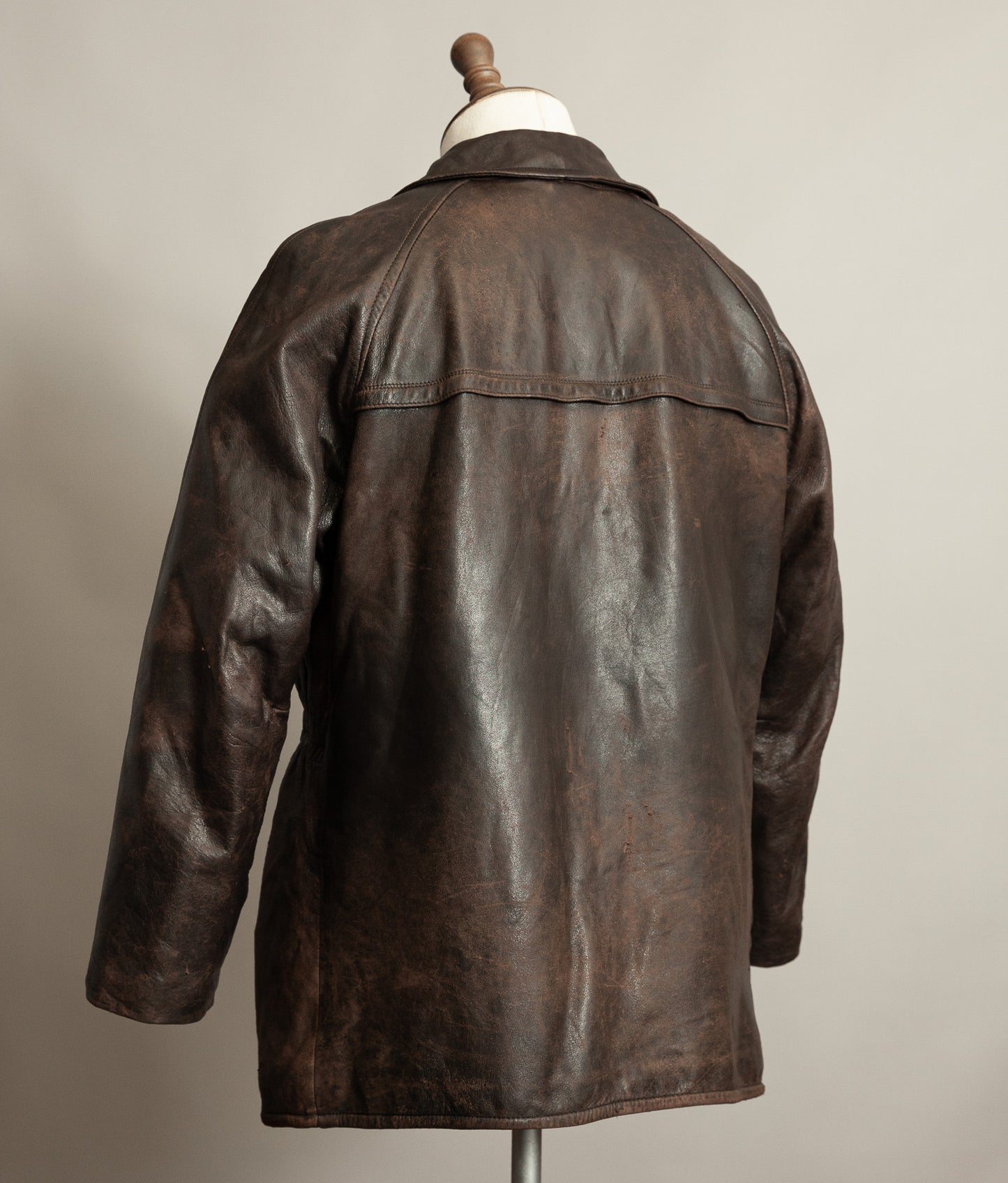 Vintage 1950s Yugoslavian Leather Motorcycle Jacket Belted Moleskin Lined