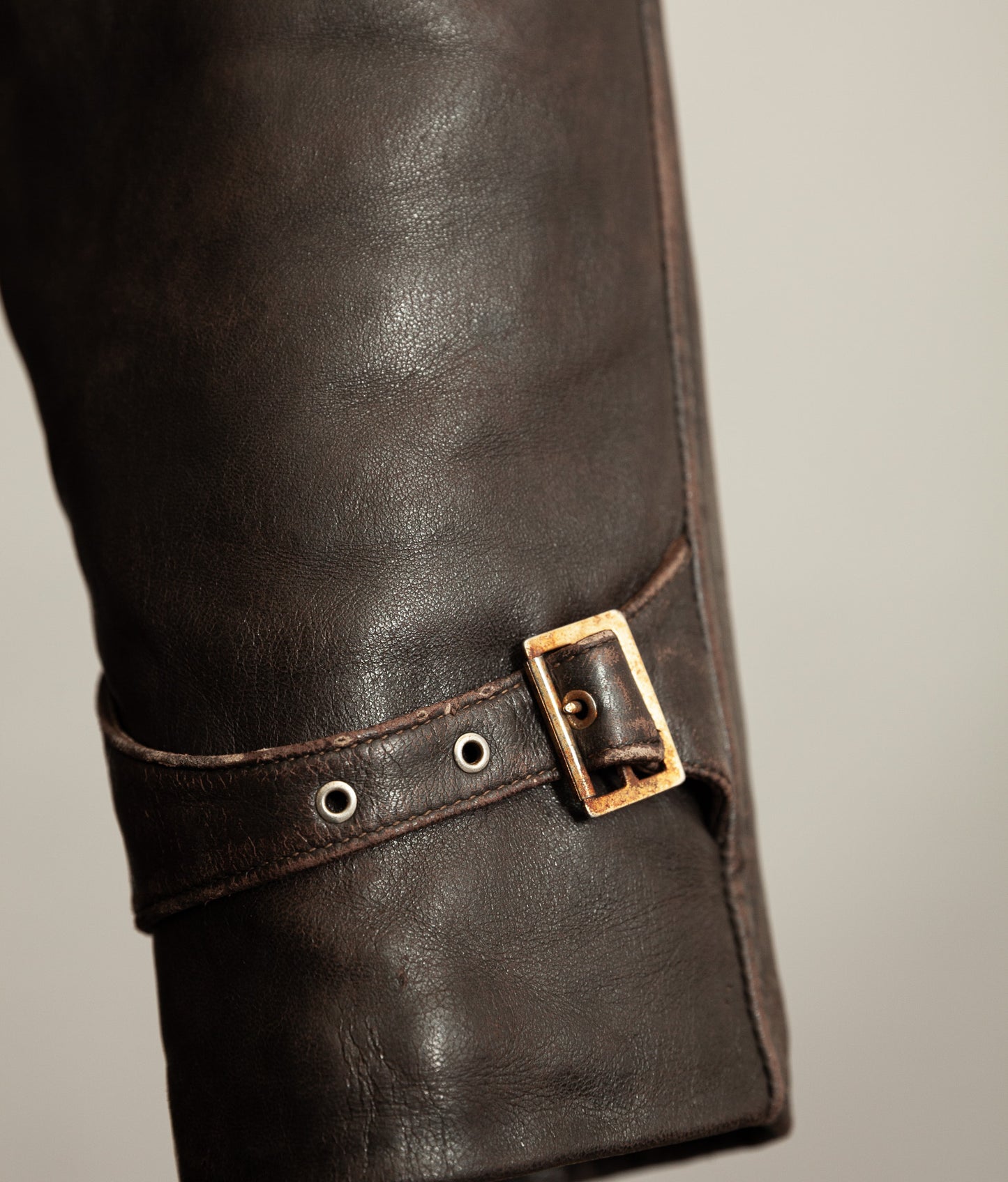 Vintage 1950s Yugoslavian Leather Motorcycle Jacket Belted Moleskin Lined