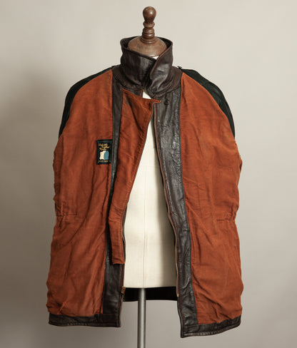 Vintage 1950s Yugoslavian Leather Motorcycle Jacket Belted Moleskin Lined