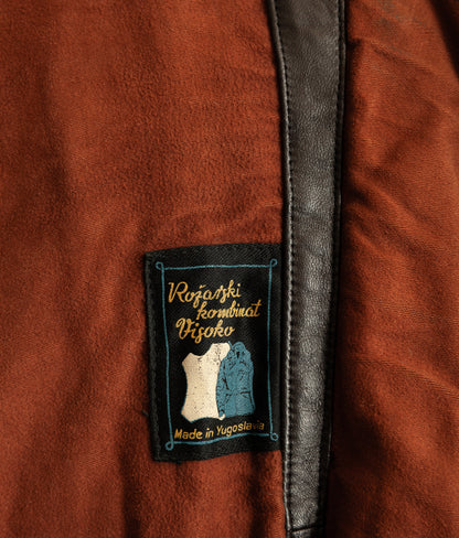 Vintage 1950s Yugoslavian Leather Motorcycle Jacket Belted Moleskin Lined