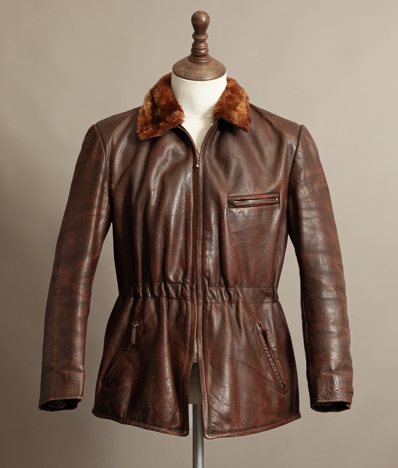 Vintage 1940s Austrian Alpine Horsehide Leather Car Coat