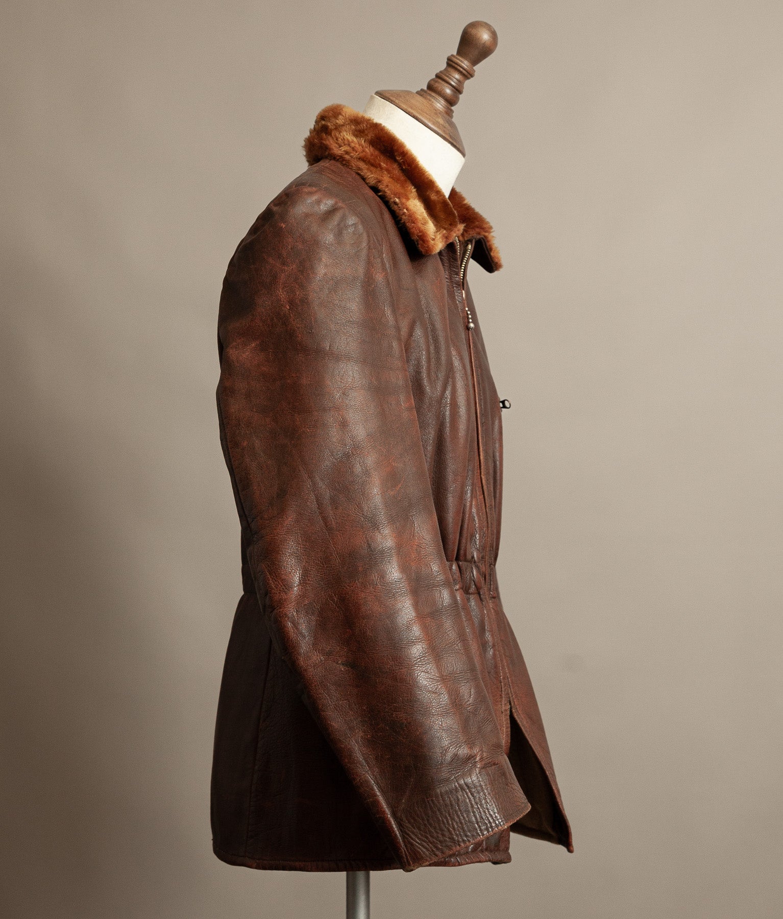 Vintage 1940s Austrian Alpine Horsehide Leather Car Coat