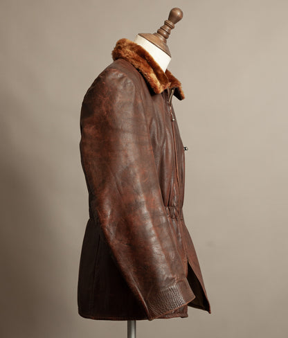 Vintage 1940s Austrian Alpine Horsehide Leather Car Coat