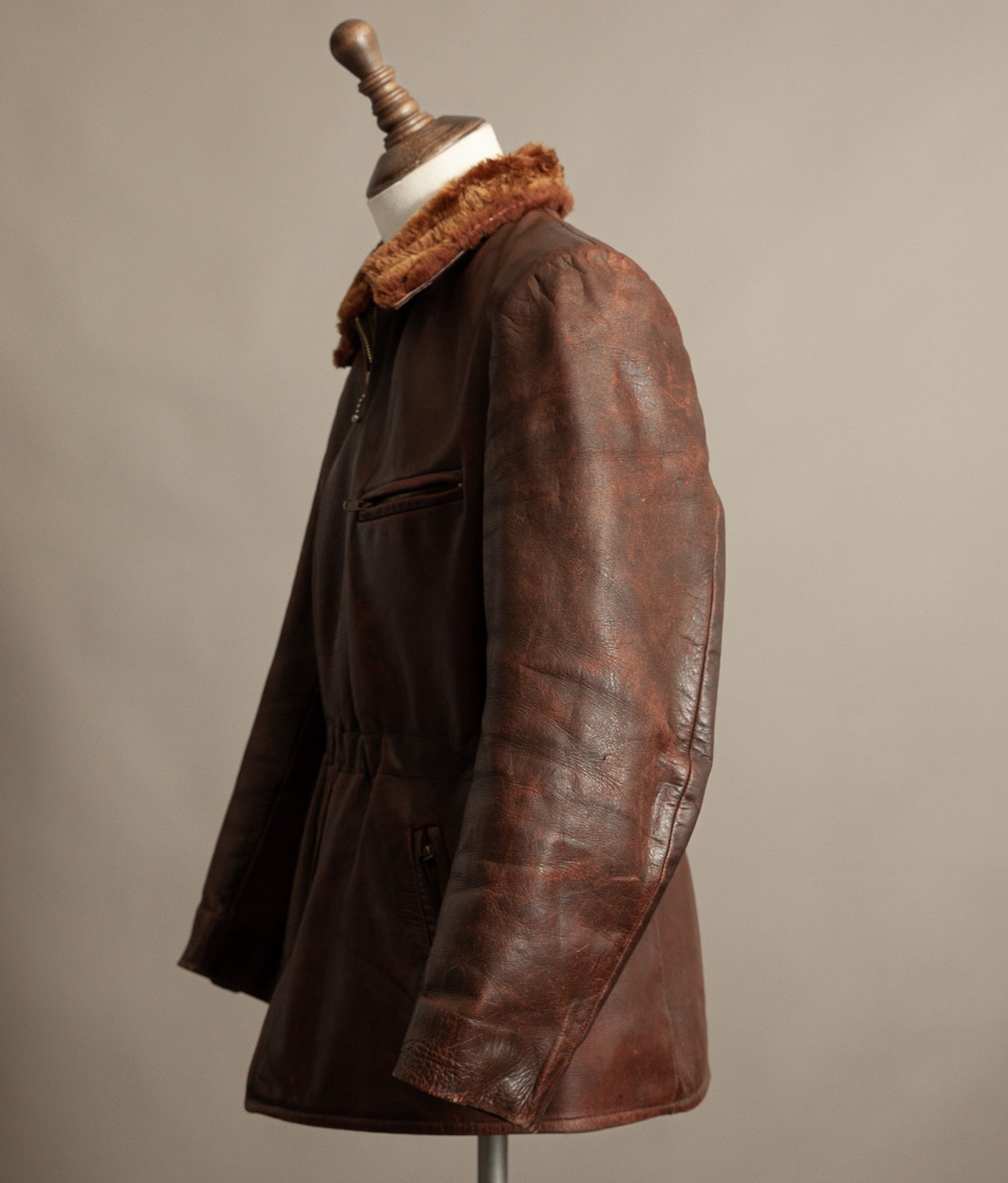 Vintage 1940s Austrian Alpine Horsehide Leather Car Coat