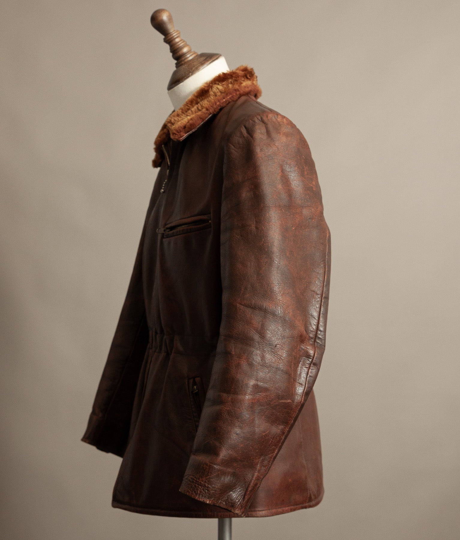 Vintage 1940s Austrian Alpine Horsehide Leather Car Coat