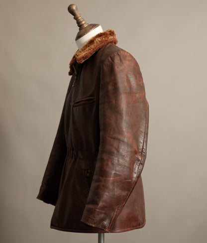 Vintage 1940s Austrian Alpine Horsehide Leather Car Coat