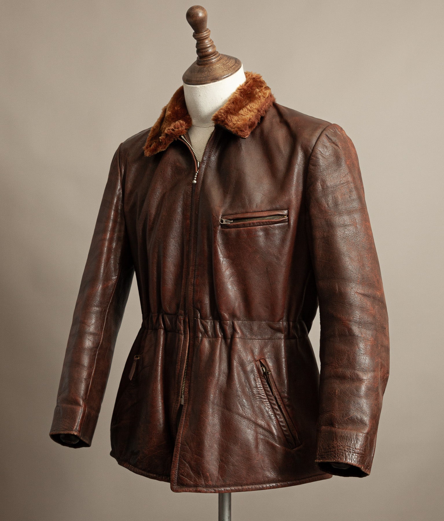 Vintage 1940s Austrian Alpine Horsehide Leather Car Coat