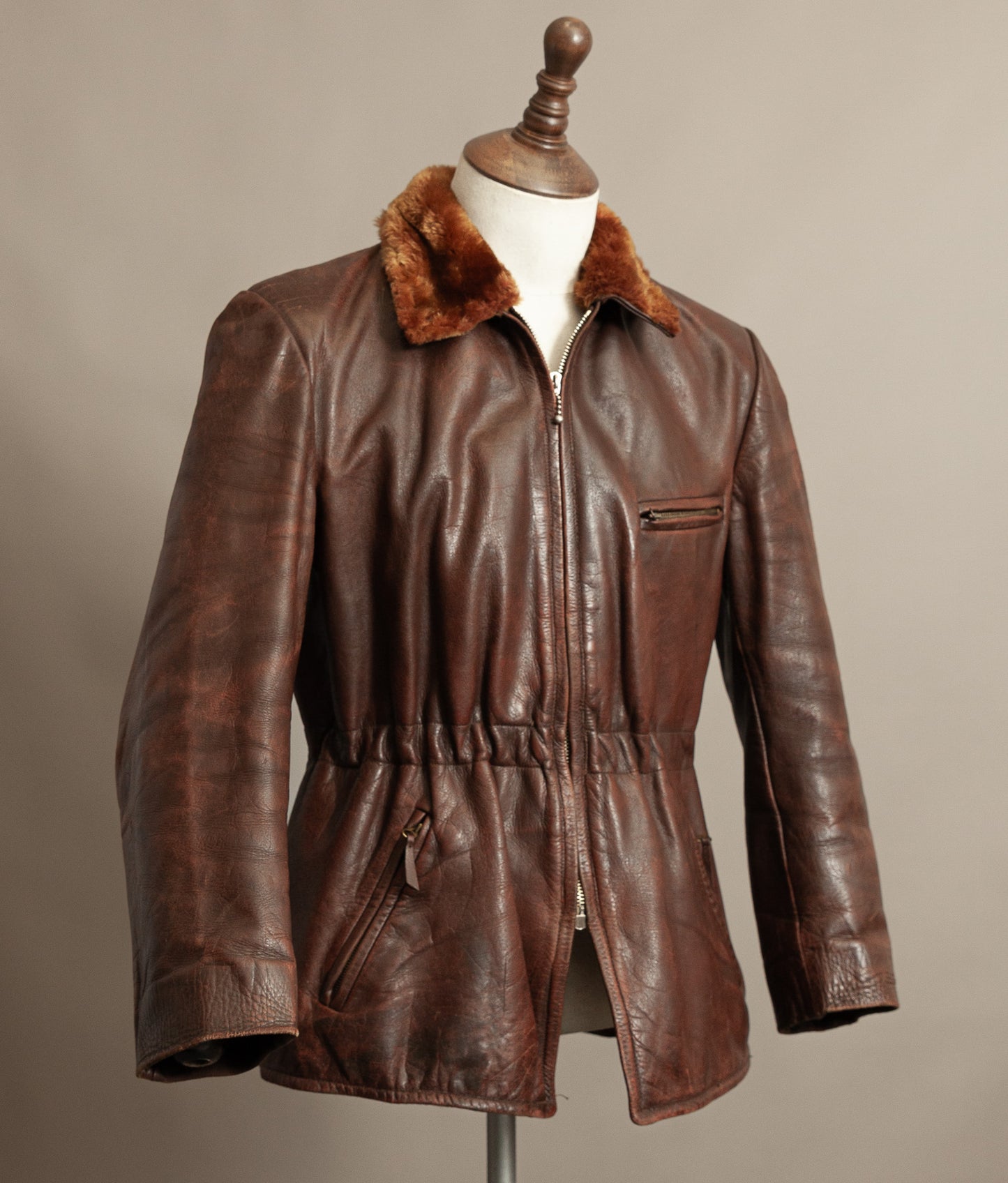 Vintage 1940s Austrian Alpine Horsehide Leather Car Coat