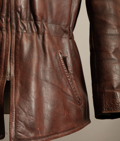 Vintage 1940s Austrian Alpine Horsehide Leather Car Coat