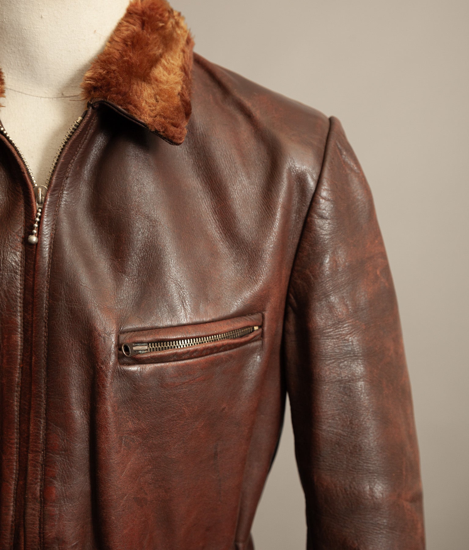 Vintage 1940s Austrian Alpine Horsehide Leather Car Coat