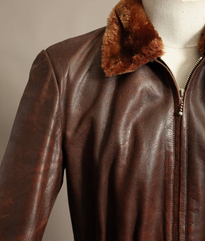 Vintage 1940s Austrian Alpine Horsehide Leather Car Coat