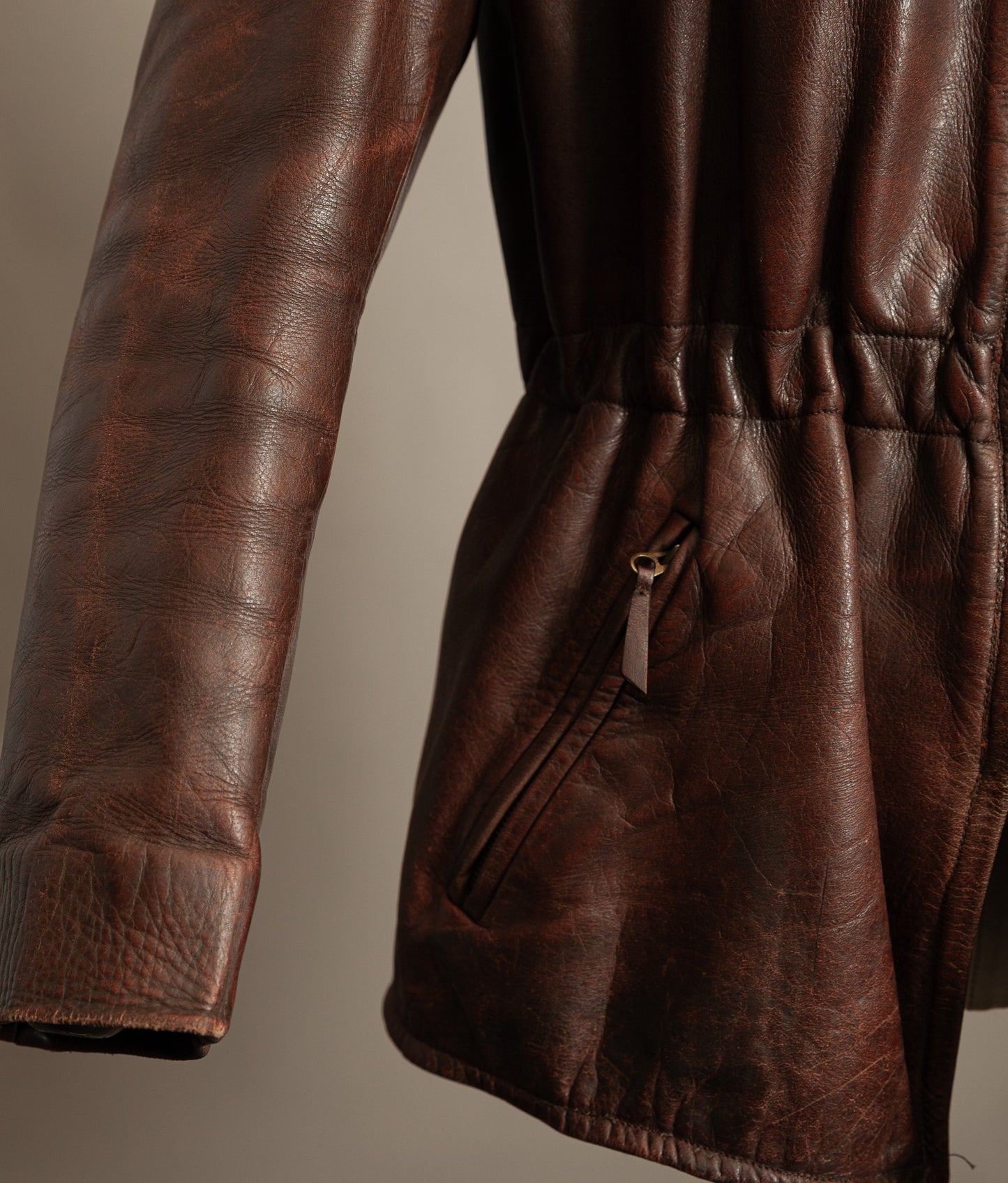 Vintage 1940s Austrian Alpine Horsehide Leather Car Coat