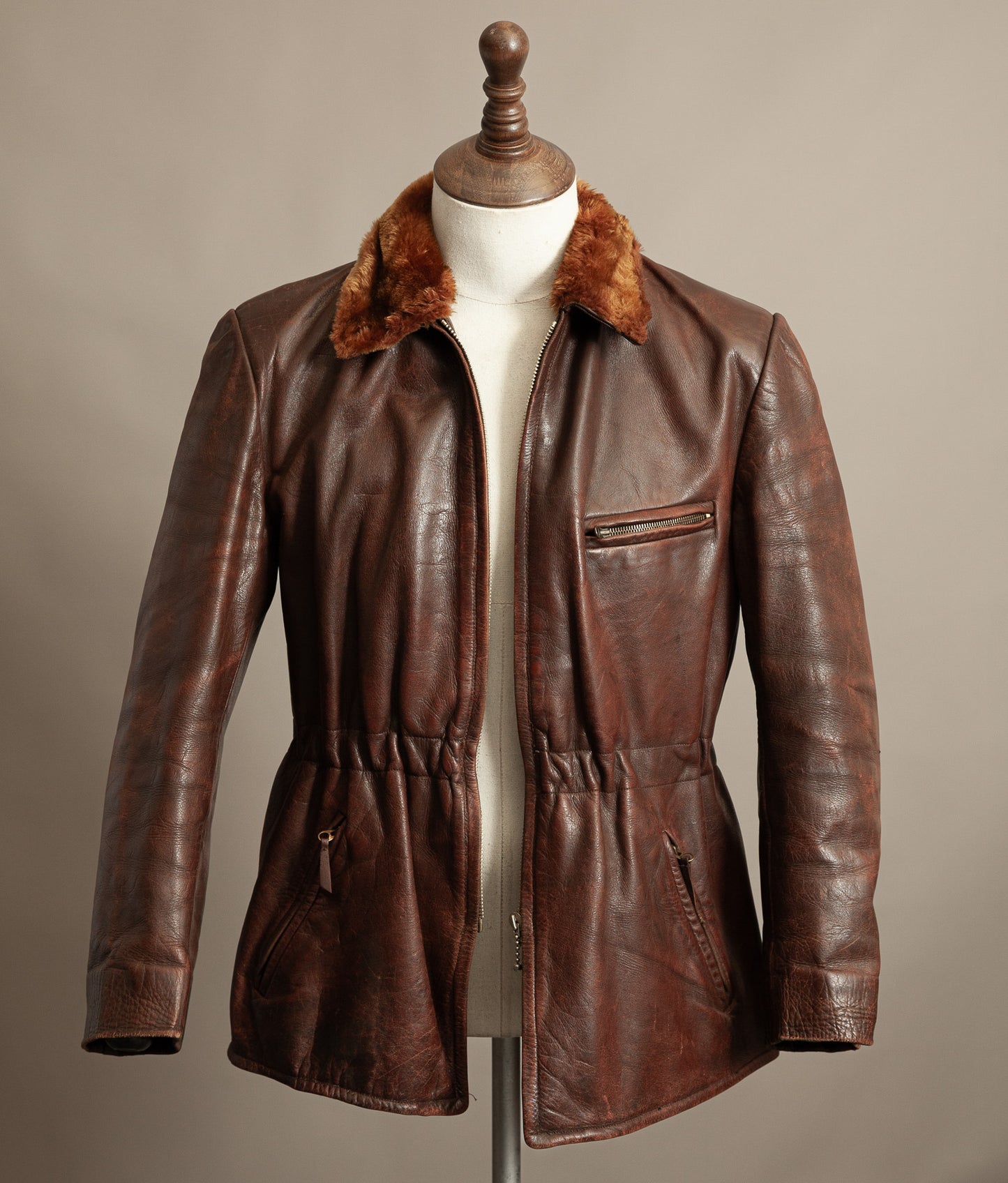Vintage 1940s Austrian Alpine Horsehide Leather Car Coat