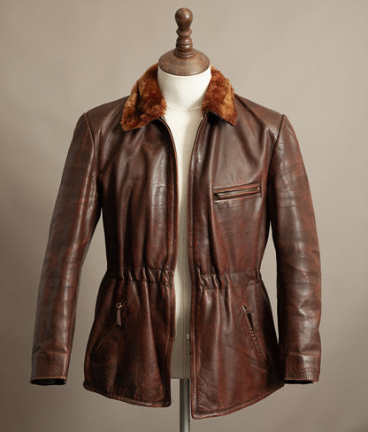 Vintage 1940s Austrian Alpine Horsehide Leather Car Coat