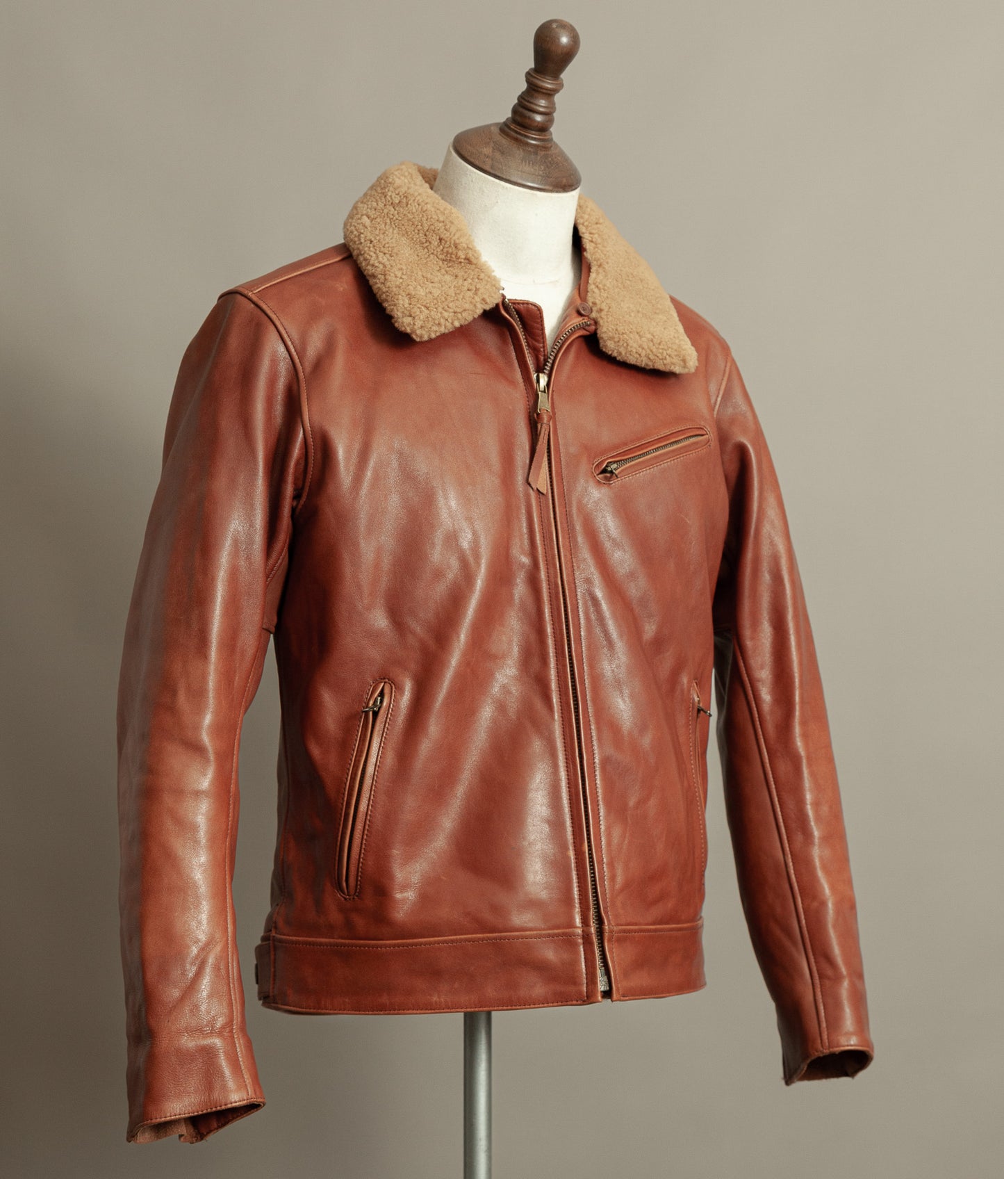 Vintage Triumph Harlow Leather Aviator Jacket Shearling Collar