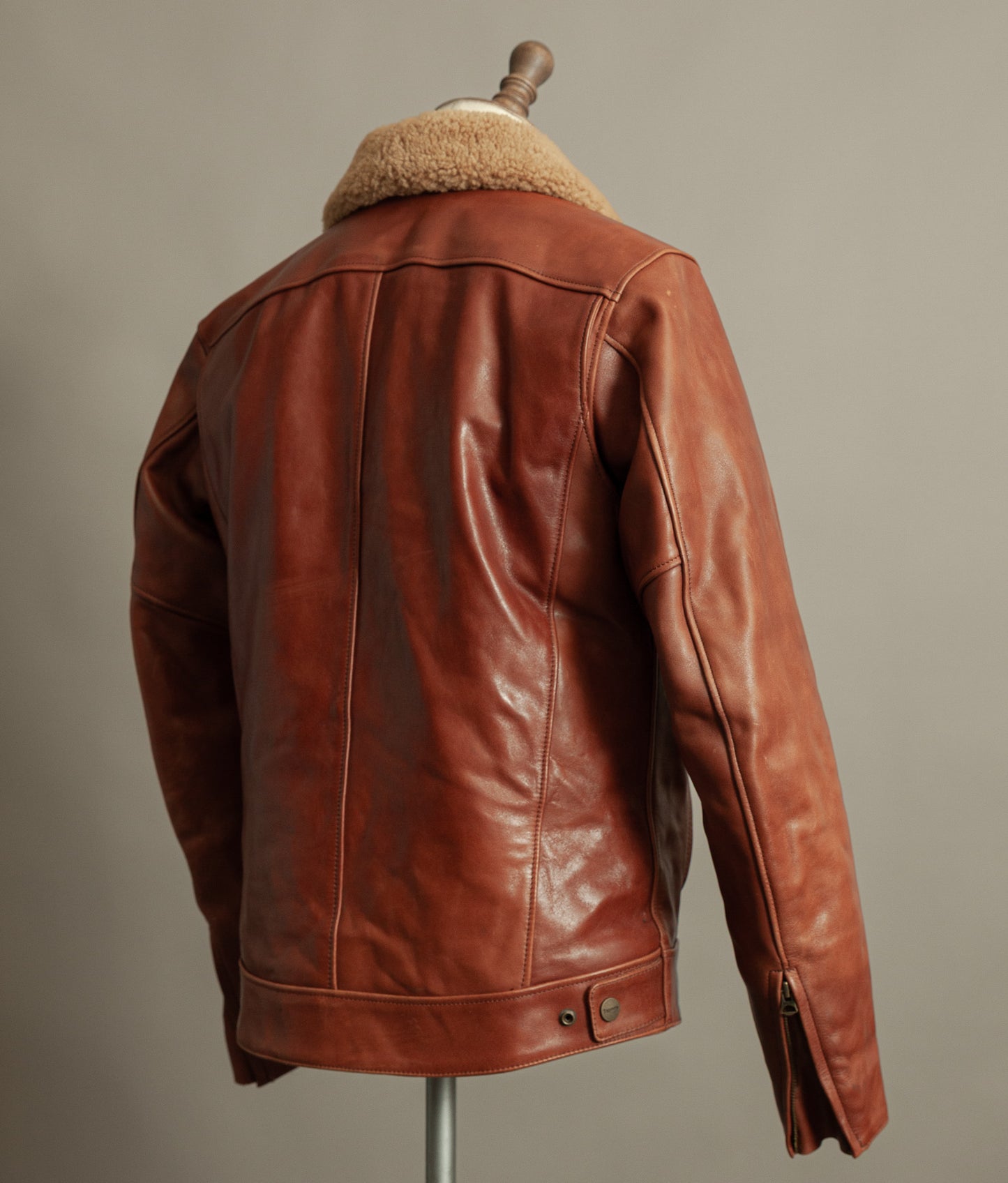 Vintage Triumph Harlow Leather Aviator Jacket Shearling Collar