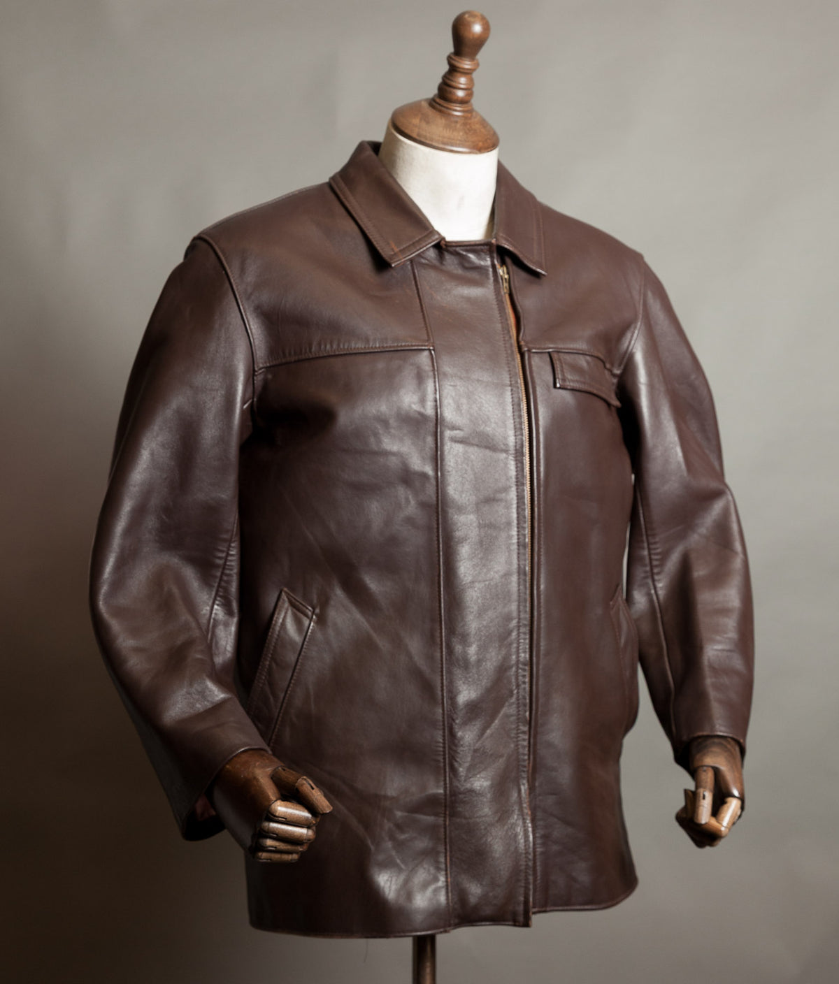Vintage 1950s French Leather Work Jacket, Cuiram Paris, Éclair Zip