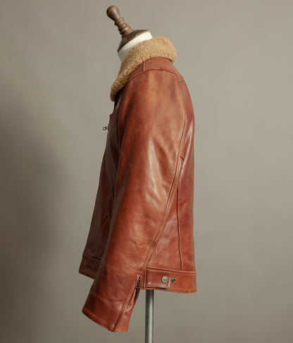 Vintage Triumph Harlow Leather Aviator Jacket Shearling Collar