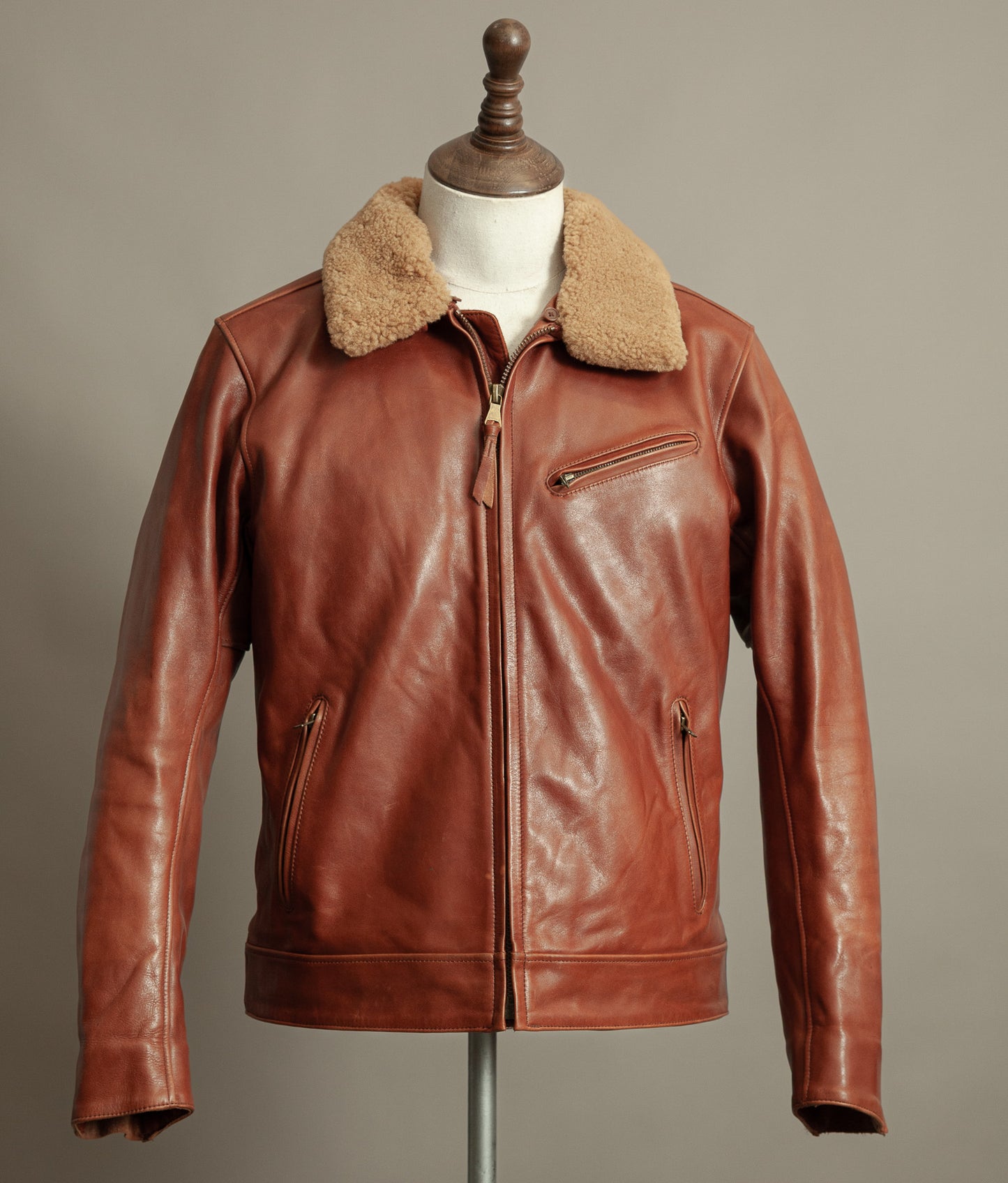 Vintage Triumph Harlow Leather Aviator Jacket Shearling Collar