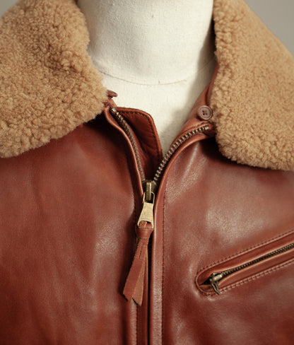 Vintage Triumph Harlow Leather Aviator Jacket Shearling Collar