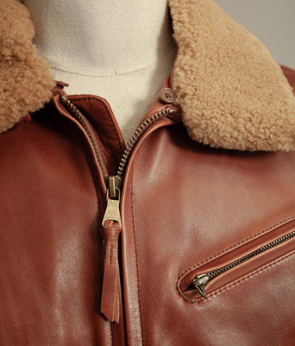 Vintage Triumph Harlow Leather Aviator Jacket Shearling Collar