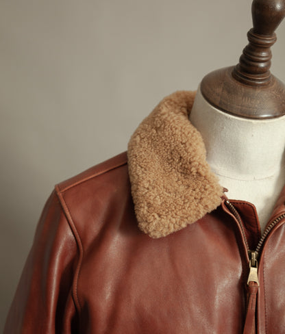 Vintage Triumph Harlow Leather Aviator Jacket Shearling Collar