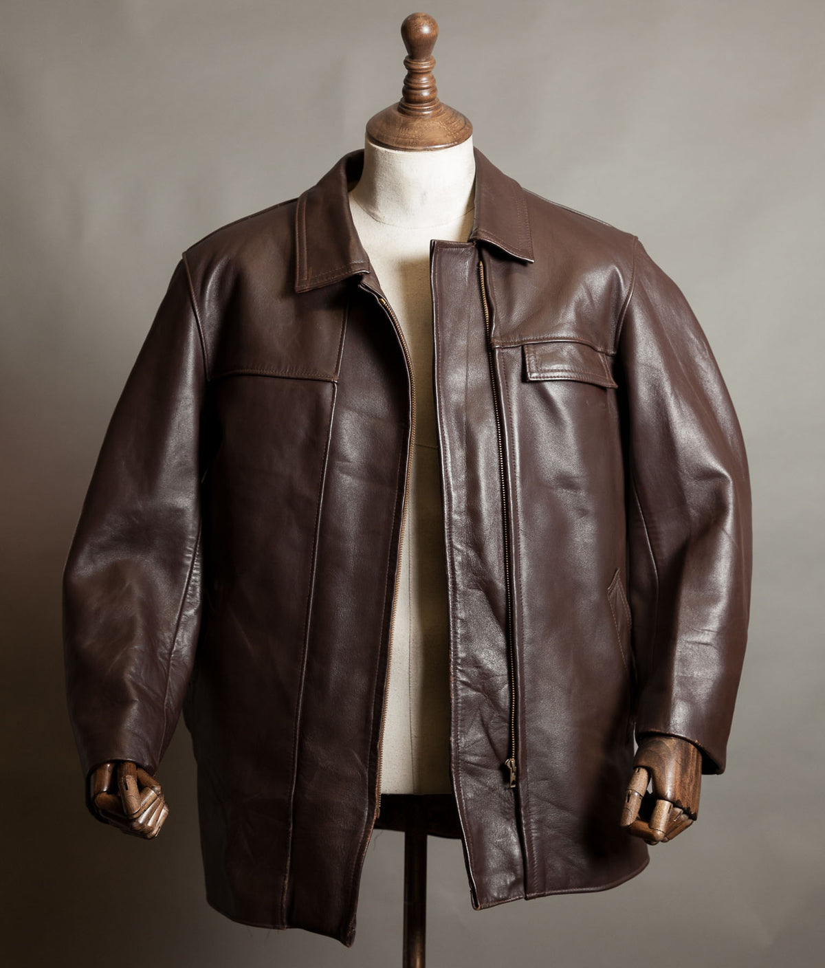 Vintage 1950s French Leather Work Jacket, Cuiram Paris, Éclair Zip
