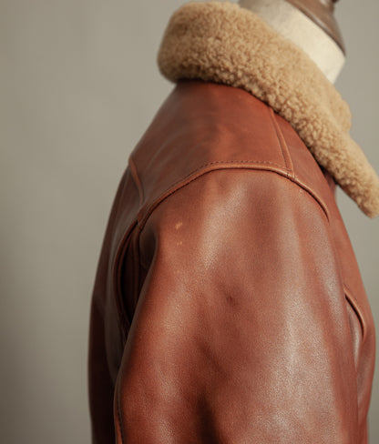 Vintage Triumph Harlow Leather Aviator Jacket Shearling Collar