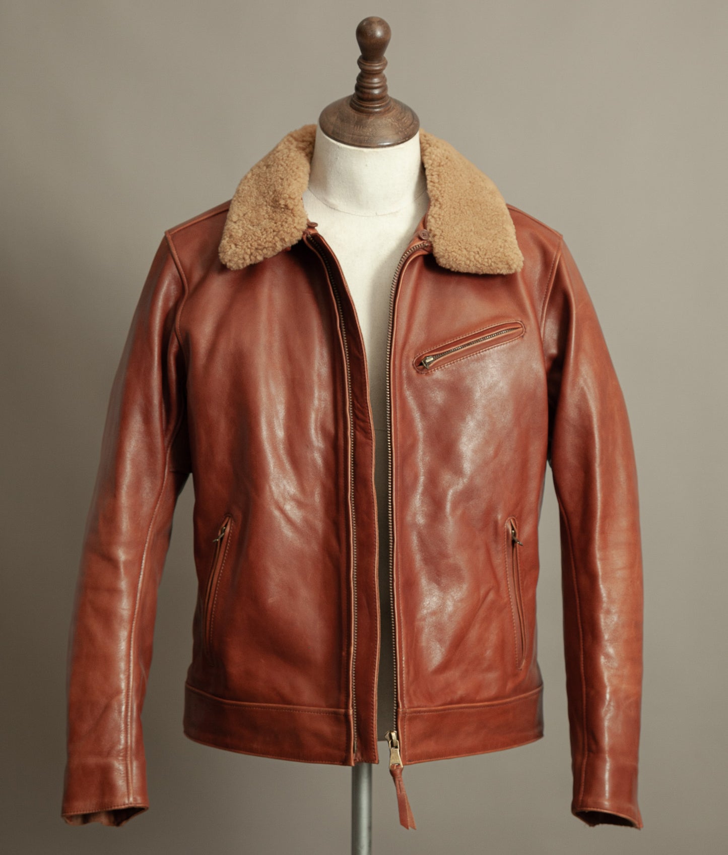 Vintage Triumph Harlow Leather Aviator Jacket Shearling Collar