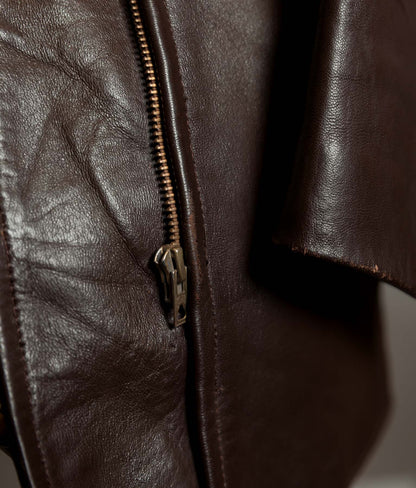 Vintage 1950s French Leather Work Jacket, Cuiram Paris, Éclair Zip
