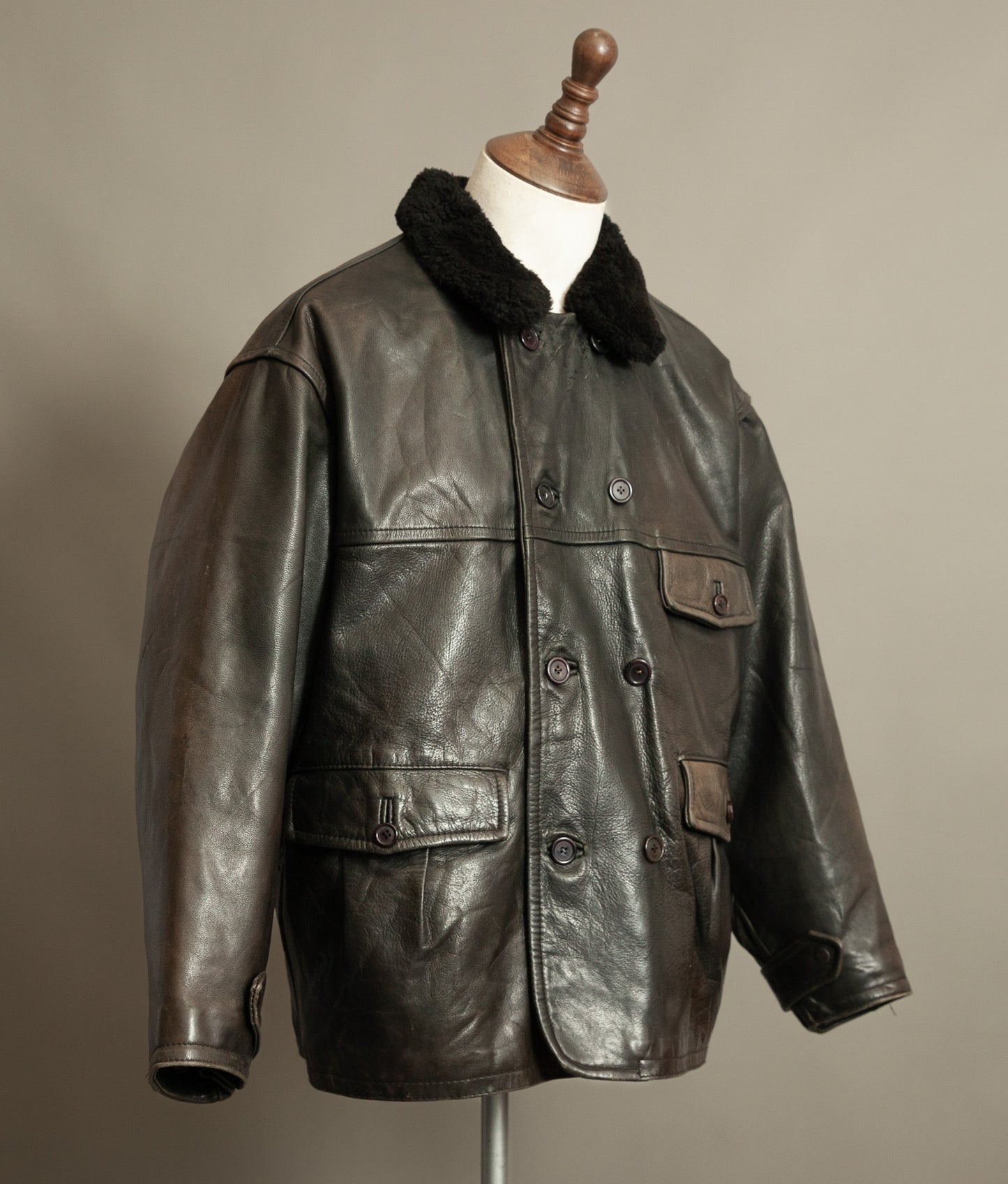 Vintage 1980s WWII Inspired Aviator Leather Jacket in Cowhide