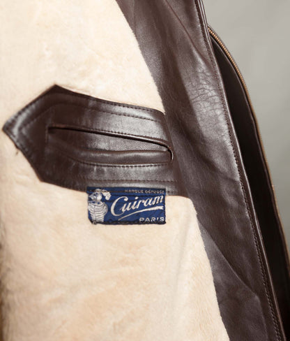 Vintage 1950s French Leather Work Jacket, Cuiram Paris, Éclair Zip