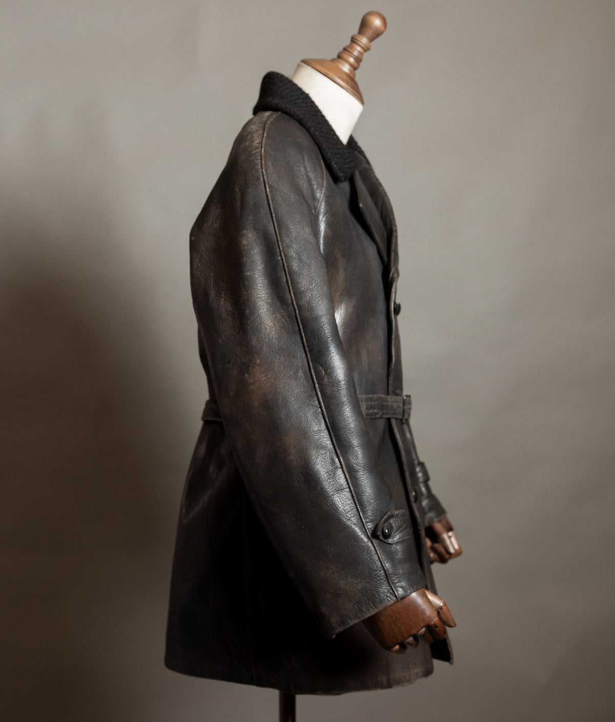 Vintage 1950s Italian Police Motoring Coat, Goatskin, Knitted Wool Collar