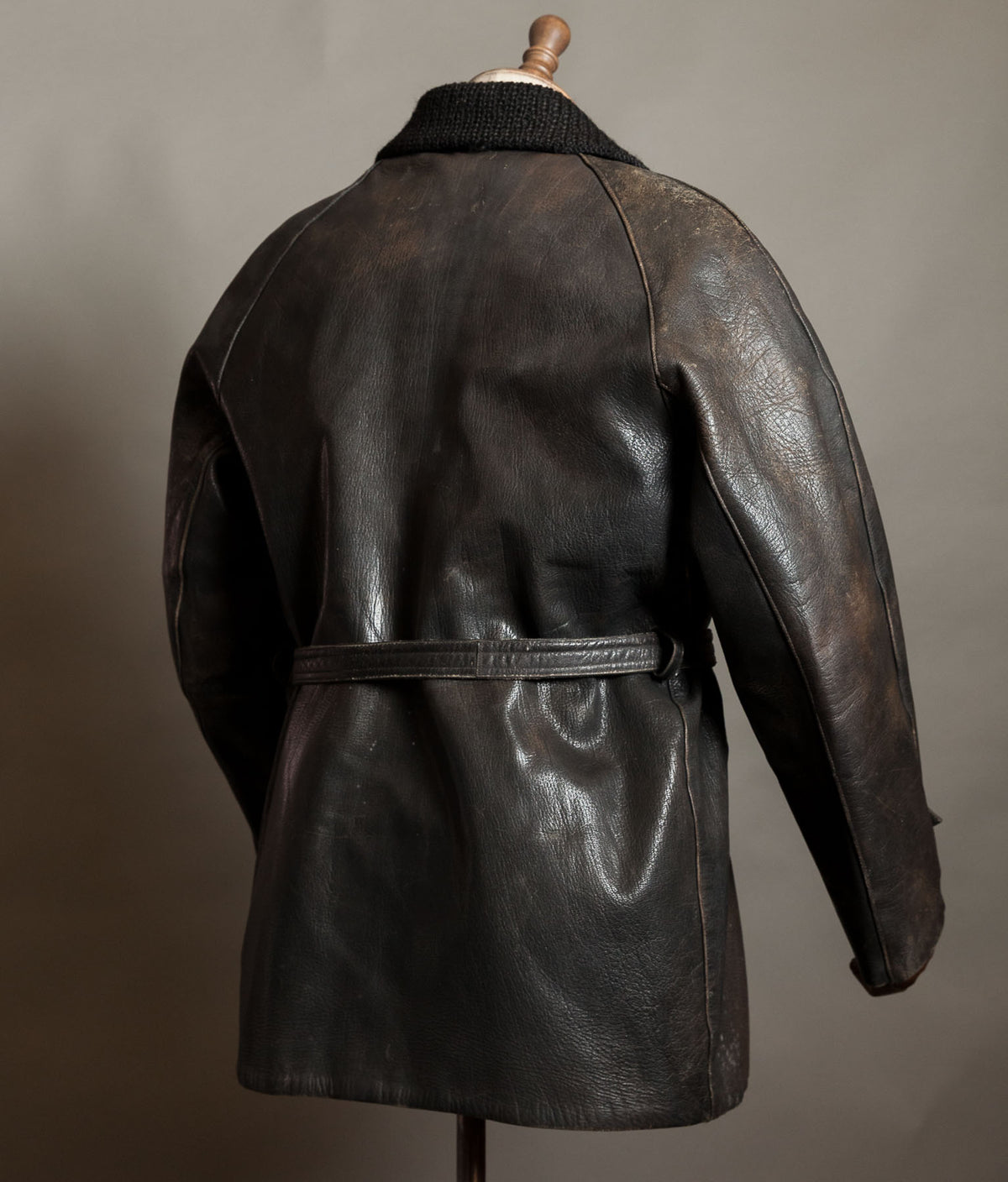 Vintage 1950s Italian Police Motoring Coat, Goatskin, Knitted Wool Collar
