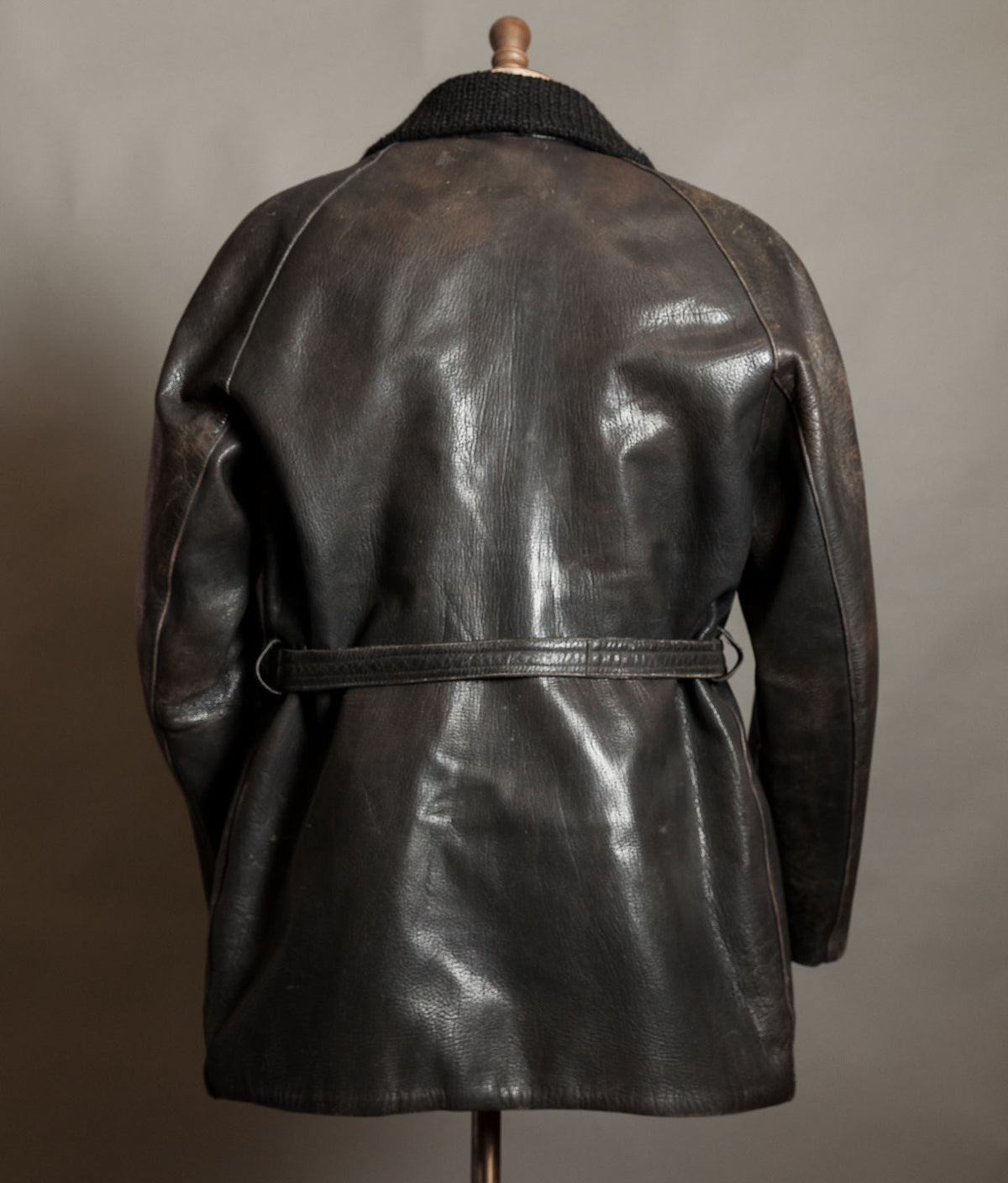 Vintage 1950s Italian Police Motoring Coat, Goatskin, Knitted Wool Collar