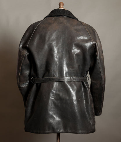 Vintage 1950s Italian Police Motoring Coat, Goatskin, Knitted Wool Collar
