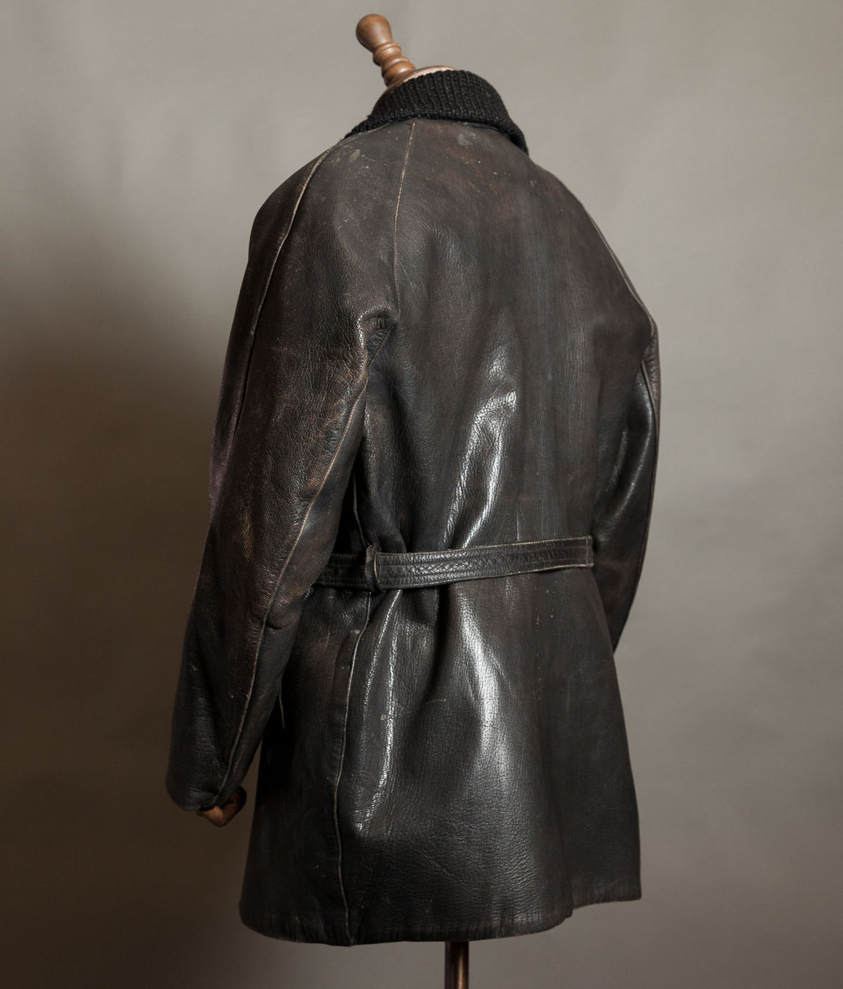 Vintage 1950s Italian Police Motoring Coat, Goatskin, Knitted Wool Collar