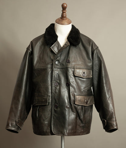 Vintage 1980s WWII Inspired Aviator Leather Jacket in Cowhide