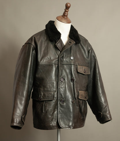 Vintage 1980s WWII Inspired Aviator Leather Jacket in Cowhide
