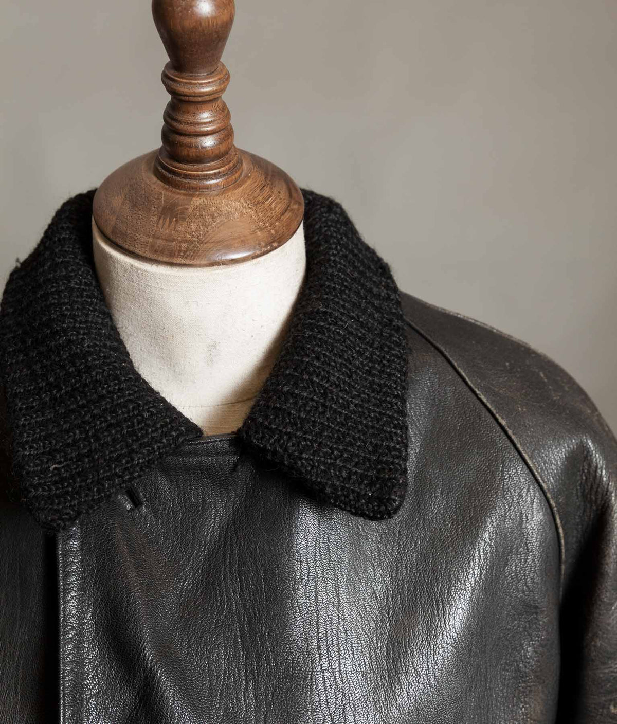 Vintage 1950s Italian Police Motoring Coat, Goatskin, Knitted Wool Collar