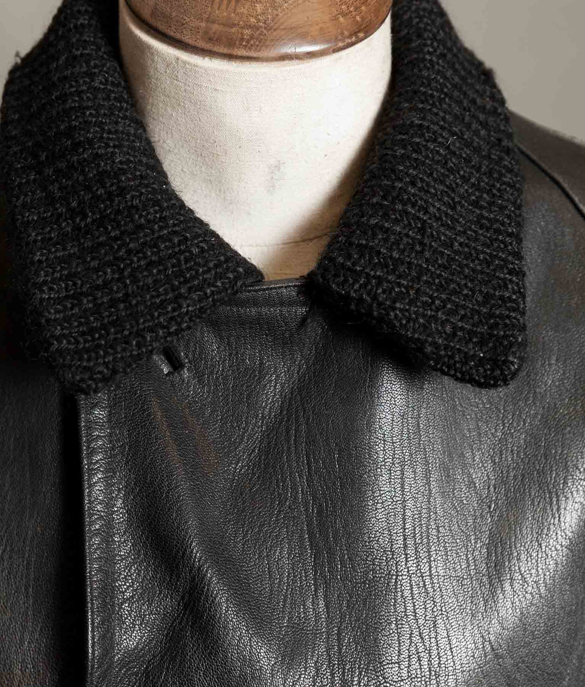 Vintage 1950s Italian Police Motoring Coat, Goatskin, Knitted Wool Collar