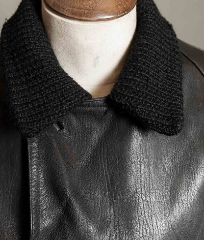 Vintage 1950s Italian Police Motoring Coat, Goatskin, Knitted Wool Collar