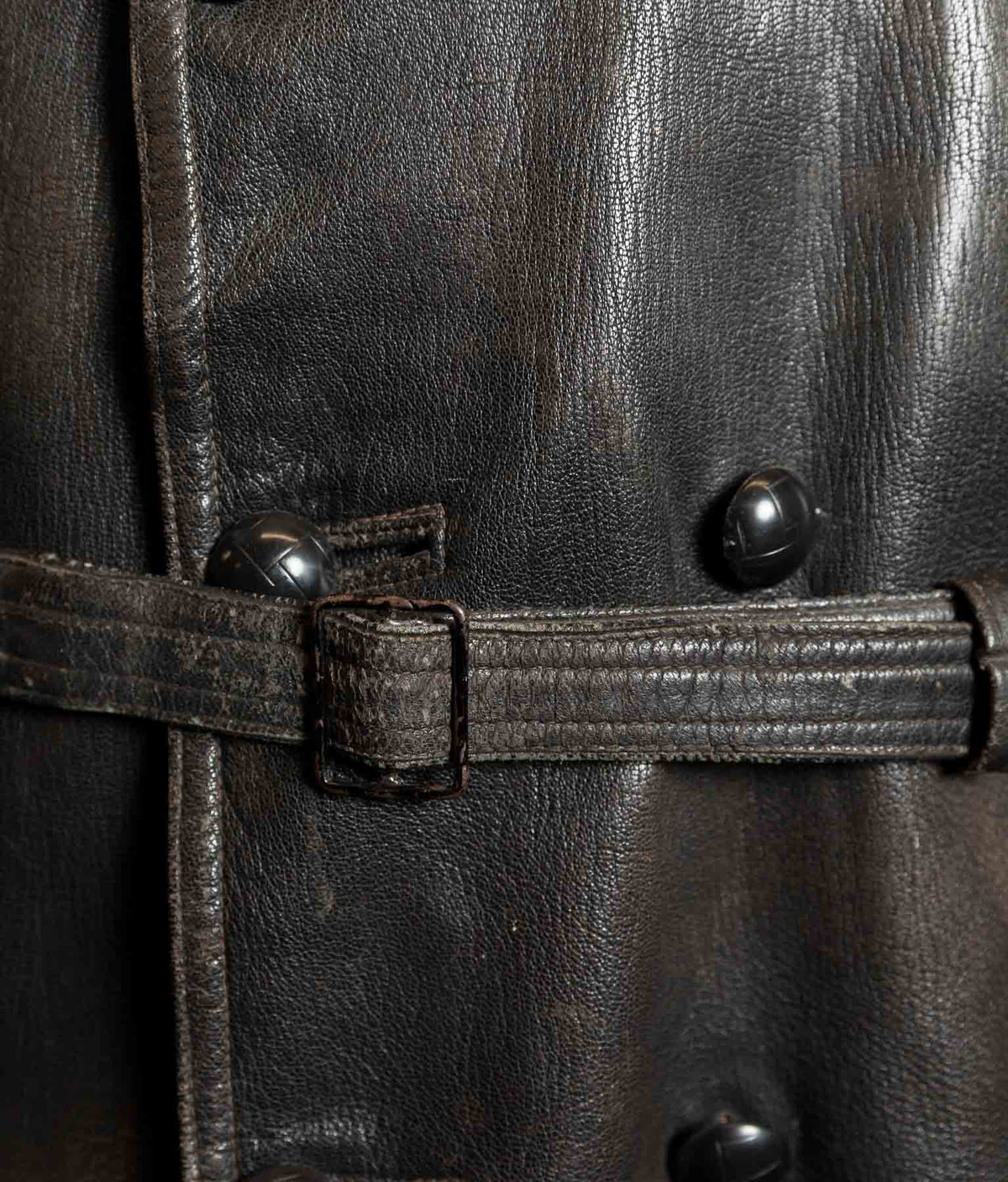Vintage 1950s Italian Police Motoring Coat, Goatskin, Knitted Wool Collar