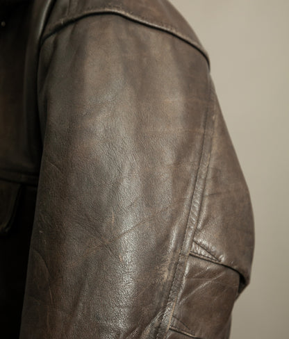 Vintage 1980s WWII Inspired Aviator Leather Jacket in Cowhide